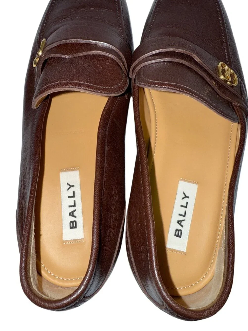Bally Suisse Men's Brown Pebbled Calf Leather Loafers Gold Logo Size 8 NEW